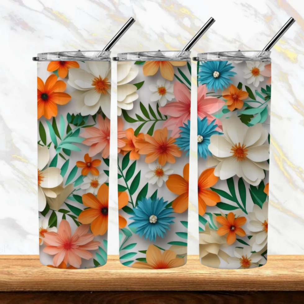 3D Flowers Sublimation Tumbler Image Bundle 20 oz