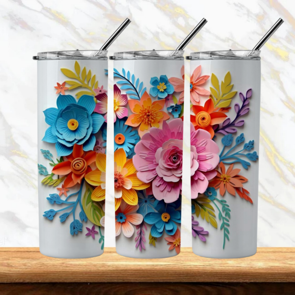 3D Flowers Sublimation Tumbler Image Bundle 20 oz