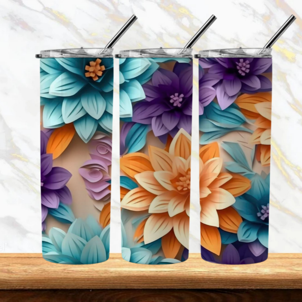 3D Flowers Sublimation Tumbler Image Bundle 20 oz