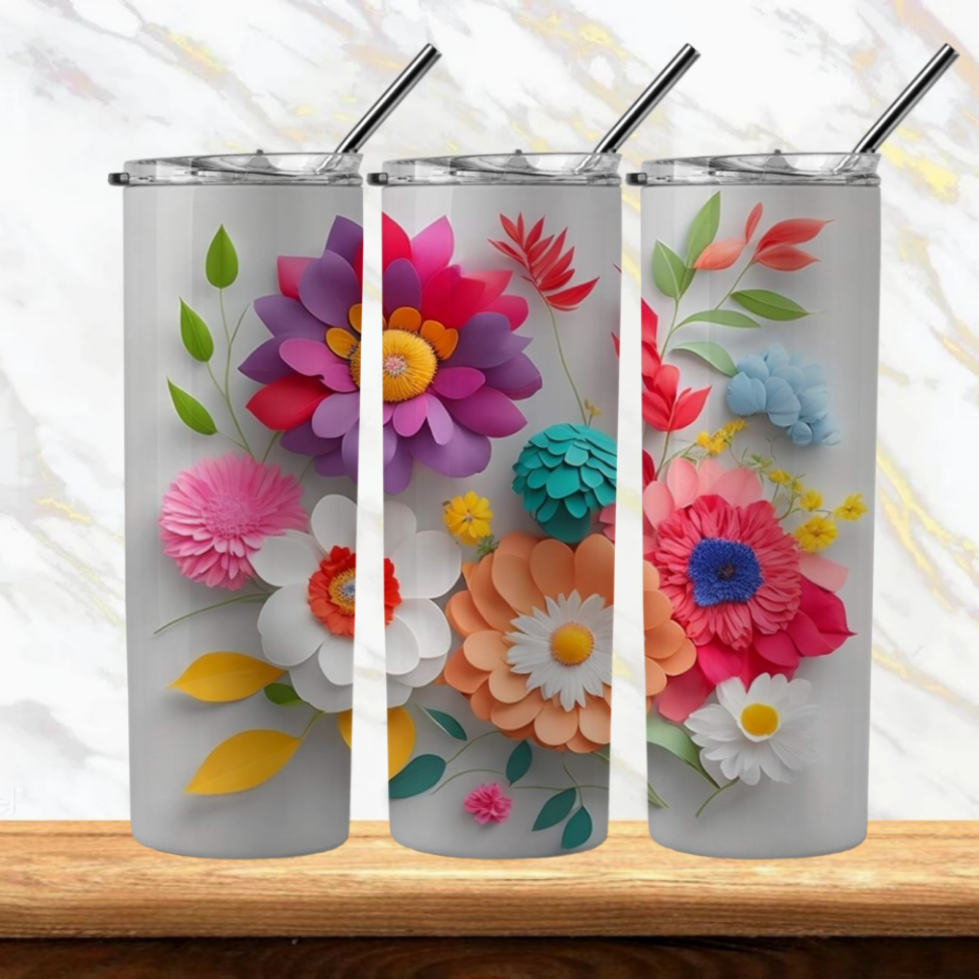 3D Flowers Sublimation Tumbler Image Bundle 20 oz