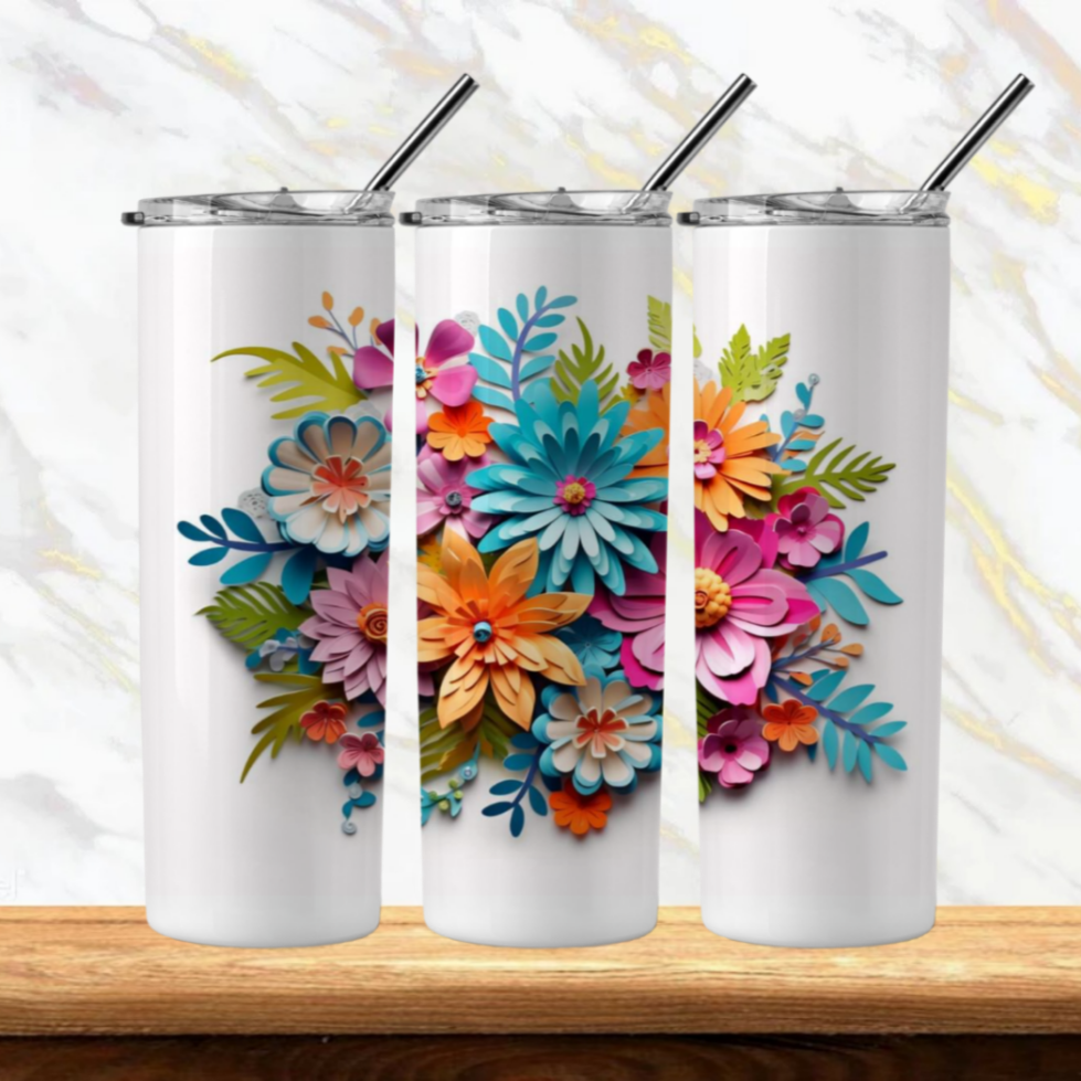 3D Flowers Sublimation Tumbler Image Bundle 20 oz