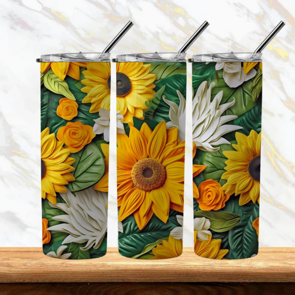 3D Flowers Sublimation Tumbler Image Bundle 20 oz