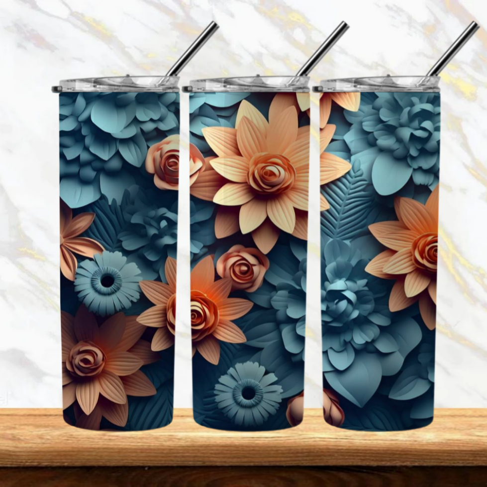 3D Flowers Sublimation Tumbler Image Bundle 20 oz