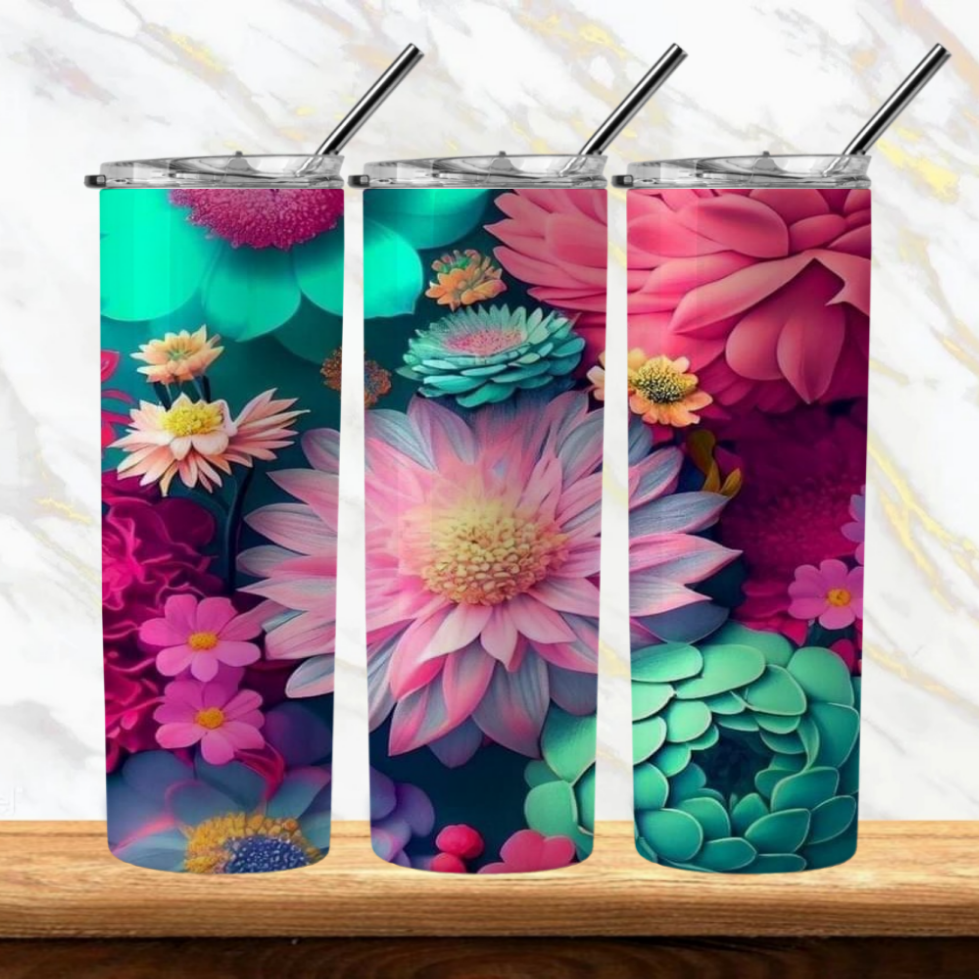 3D Flowers Sublimation Tumbler Image Bundle 20 oz