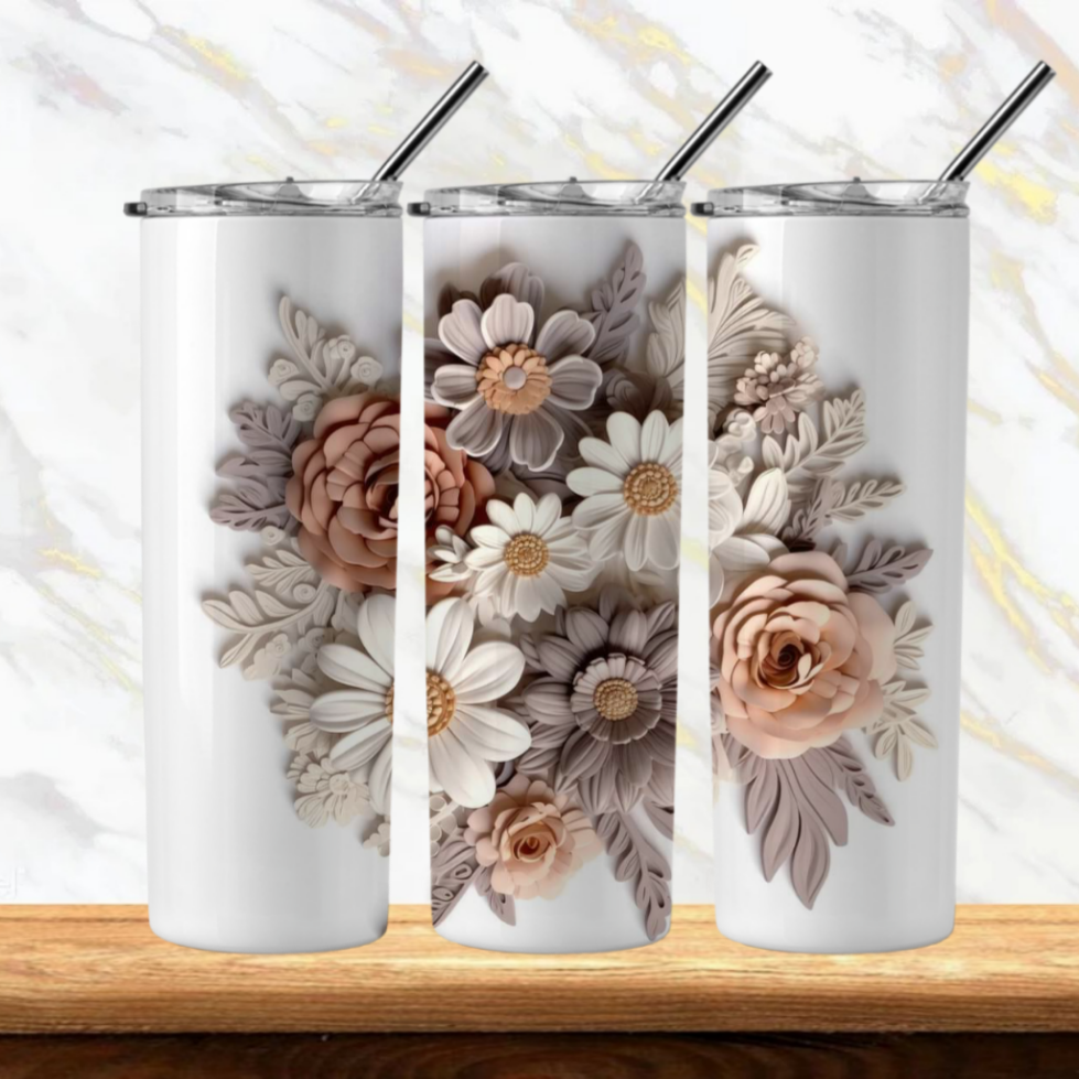 3D Flowers Sublimation Tumbler Image Bundle 20 oz