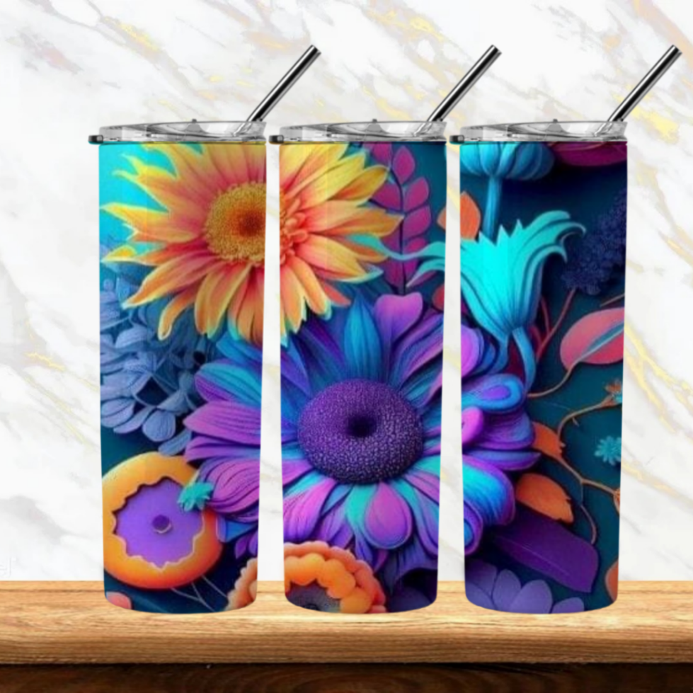 3D Flowers Sublimation Tumbler Image Bundle 20 oz