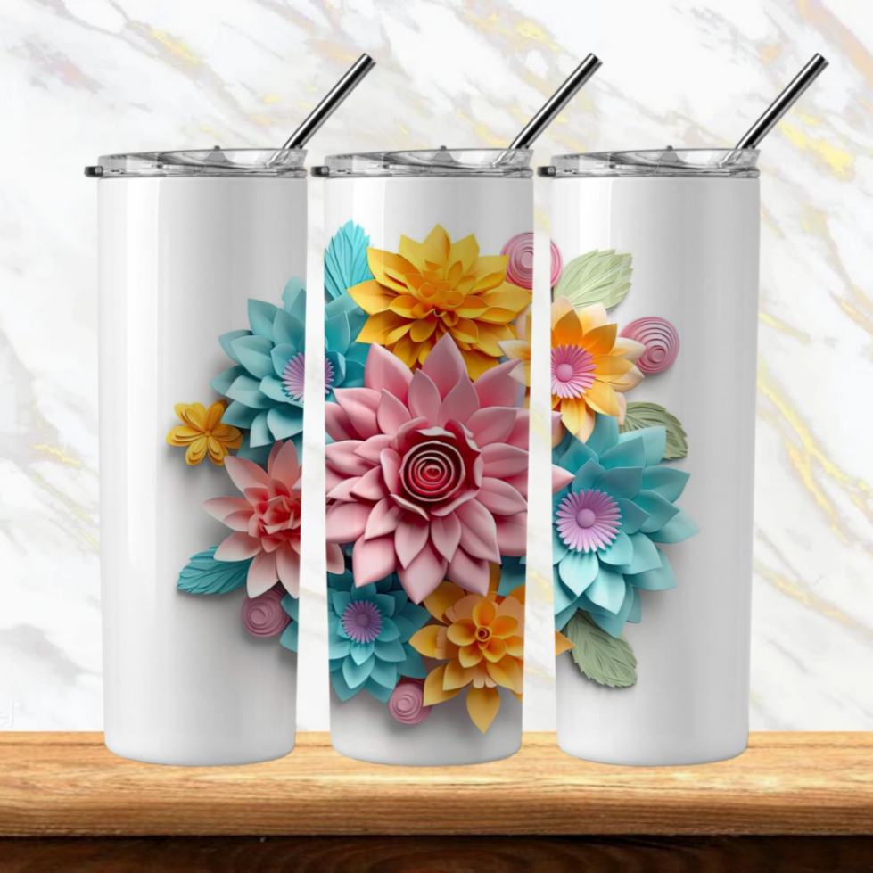 3D Flowers Sublimation Tumbler Image Bundle 20 oz