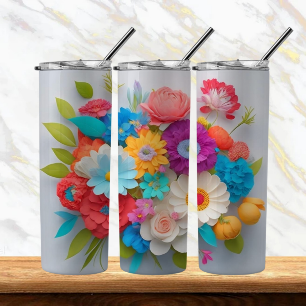 3D Flowers Sublimation Tumbler Image Bundle 20 oz