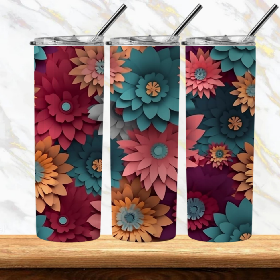 3D Flowers Sublimation Tumbler Image Bundle 20 oz