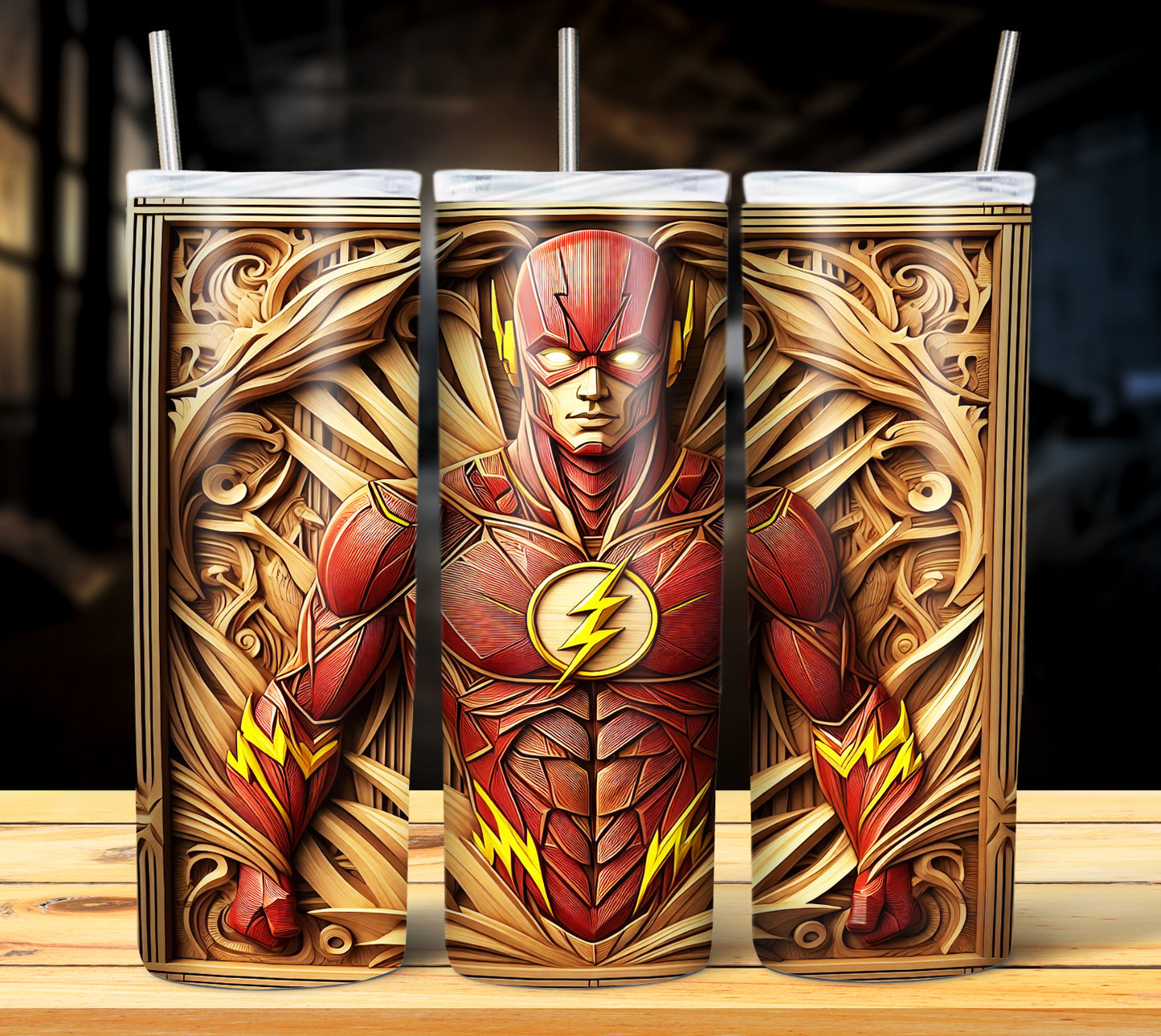 Superhero WoodCarve Sublimation Tumbler Images Bundle 20 oz