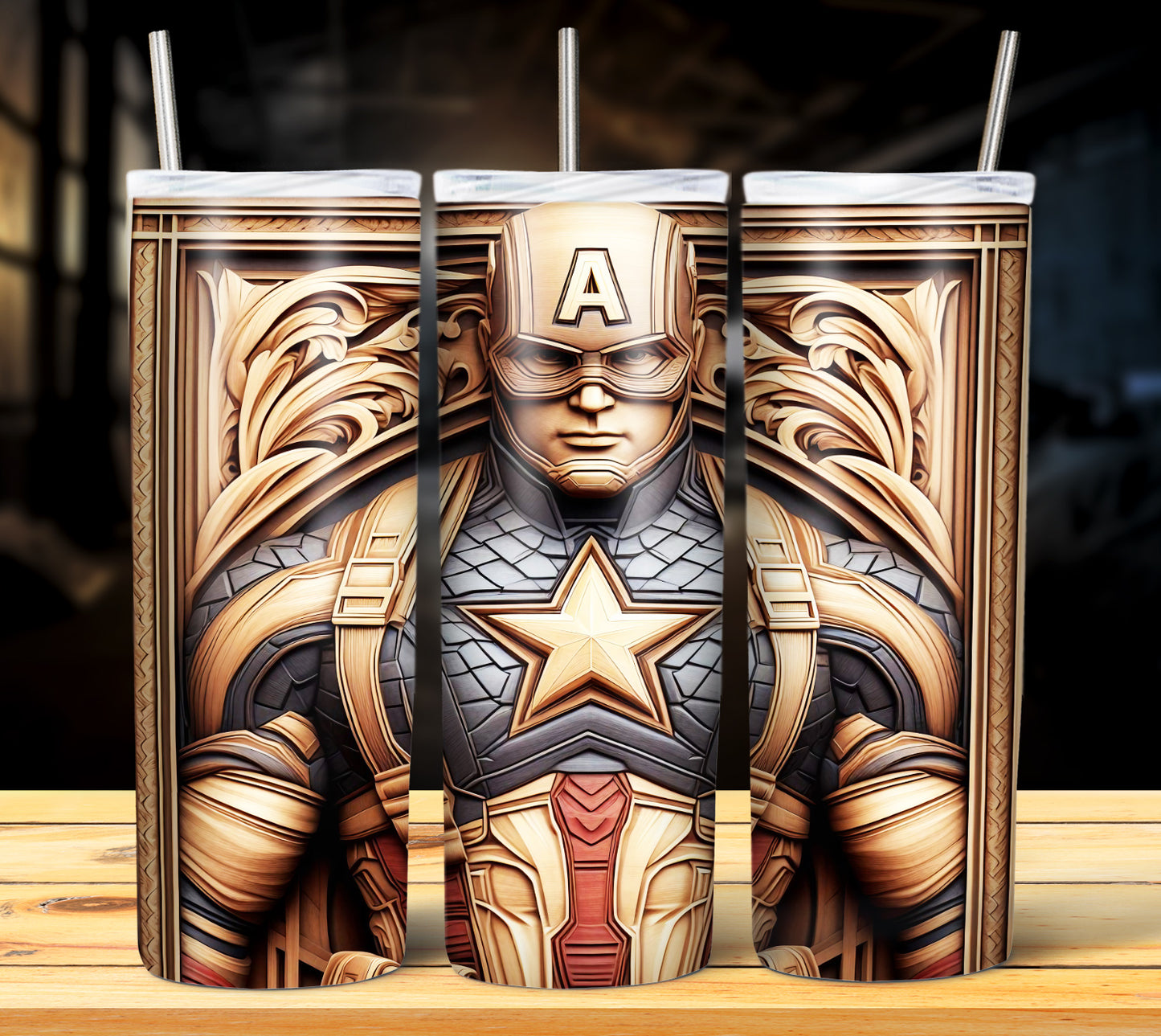 Superhero WoodCarve Sublimation Tumbler Images Bundle 20 oz