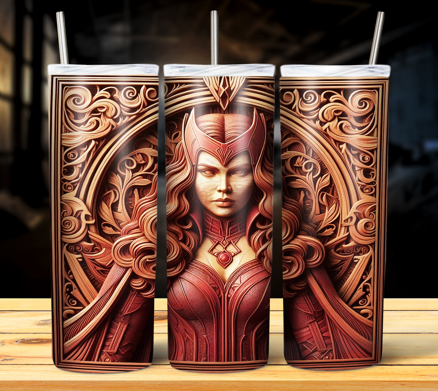 Superhero WoodCarve Sublimation Tumbler Images Bundle 20 oz