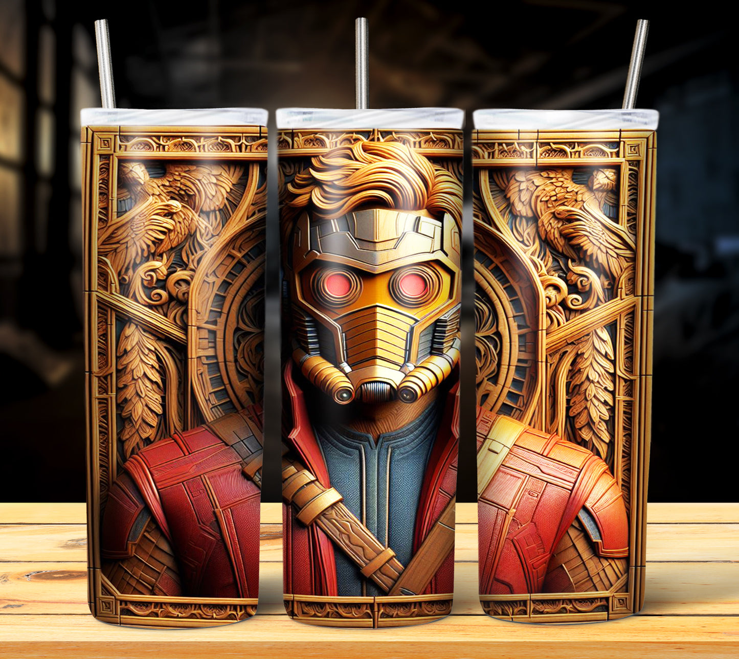 Superhero WoodCarve Sublimation Tumbler Images Bundle 20 oz