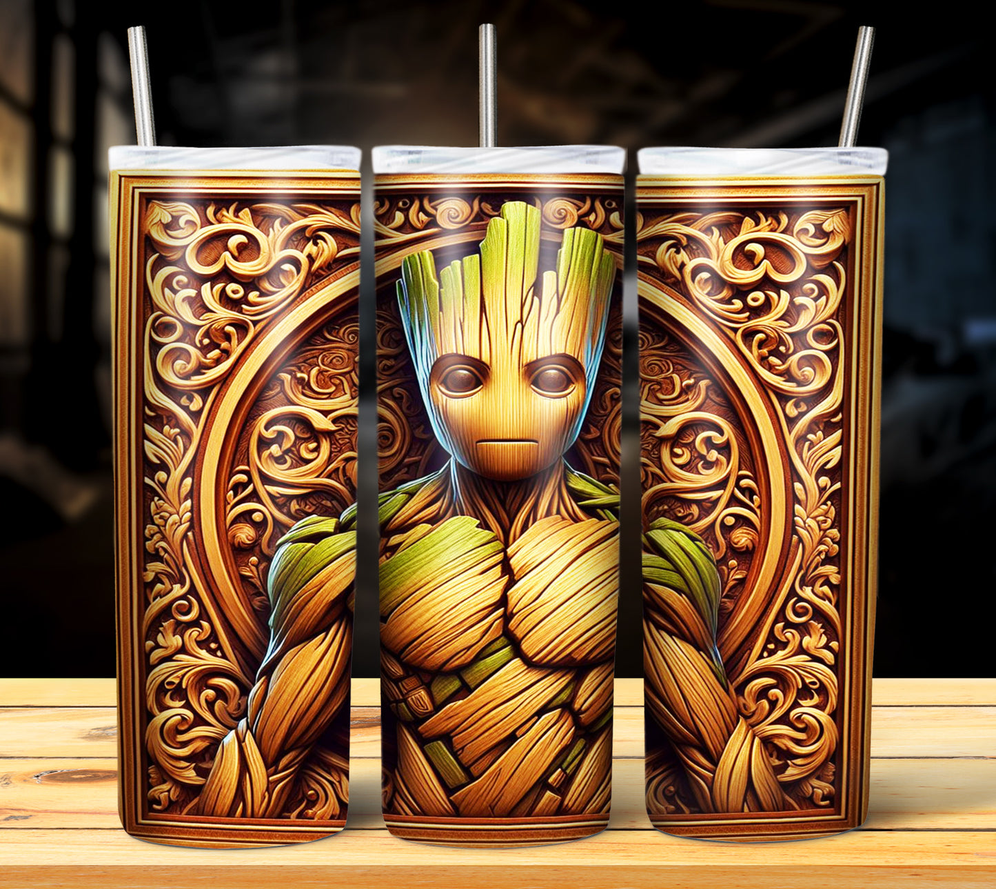 Superhero WoodCarve Sublimation Tumbler Images Bundle 20 oz