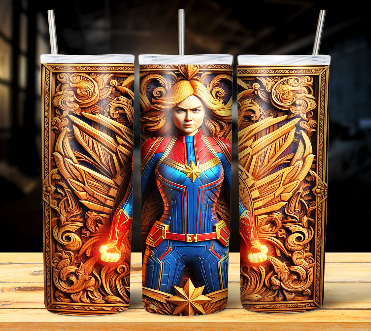 Superhero WoodCarve Sublimation Tumbler Images Bundle 20 oz