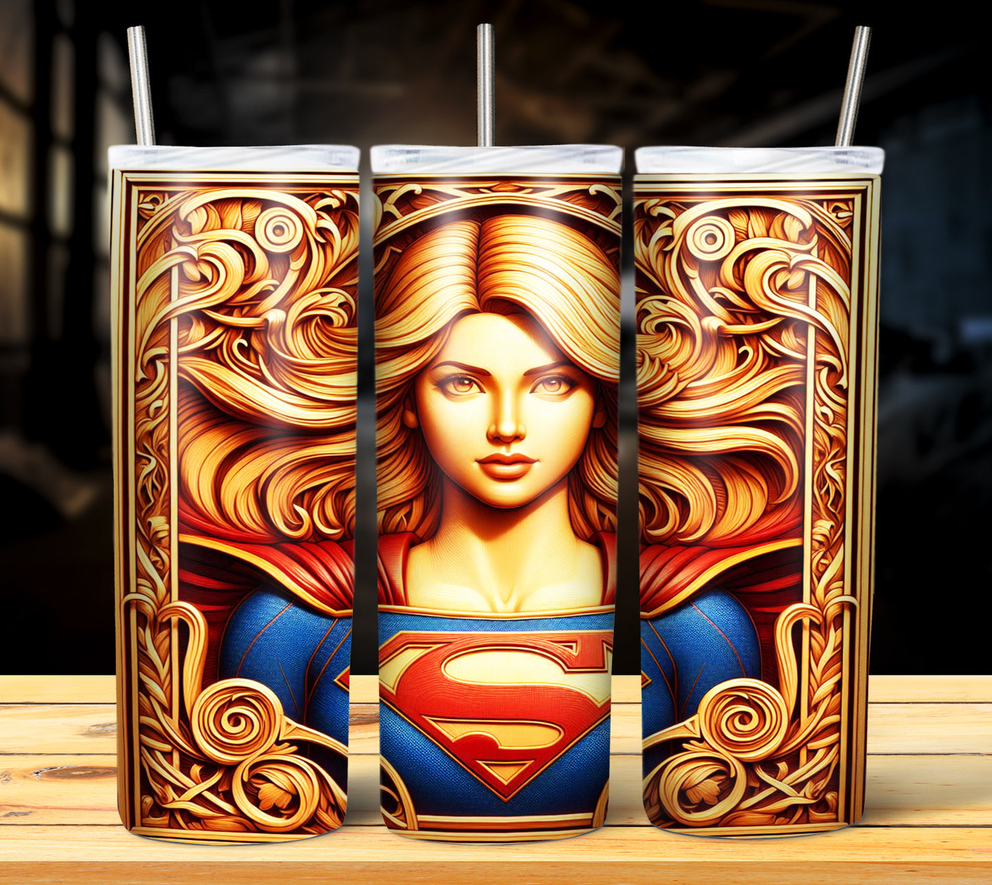 Superhero WoodCarve Sublimation Tumbler Images Bundle 20 oz