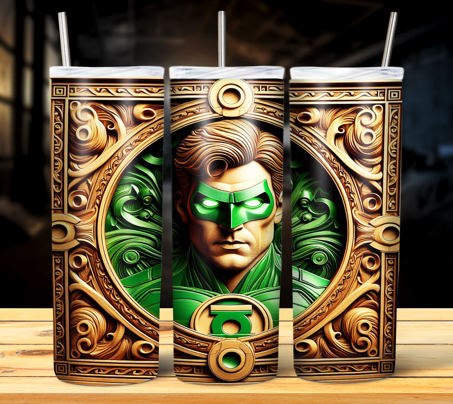 Superhero WoodCarve Sublimation Tumbler Images Bundle 20 oz