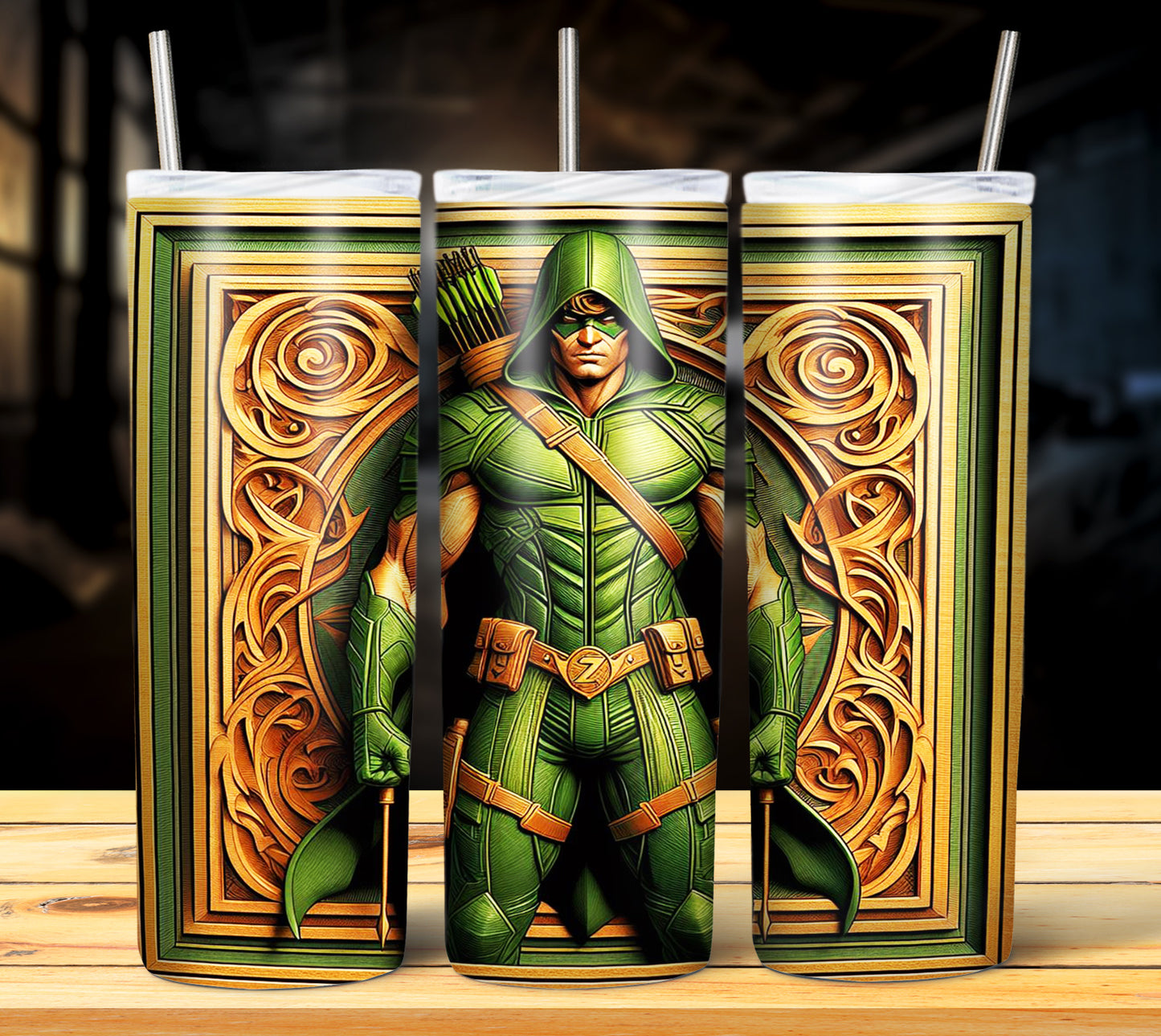 Superhero WoodCarve Sublimation Tumbler Images Bundle 20 oz