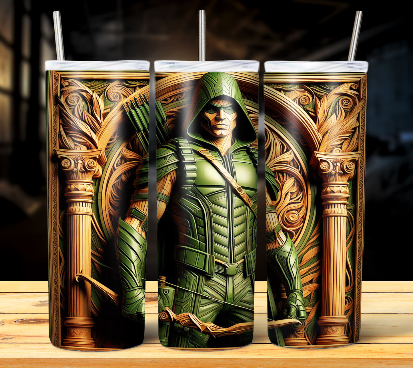 Superhero WoodCarve Sublimation Tumbler Images Bundle 20 oz