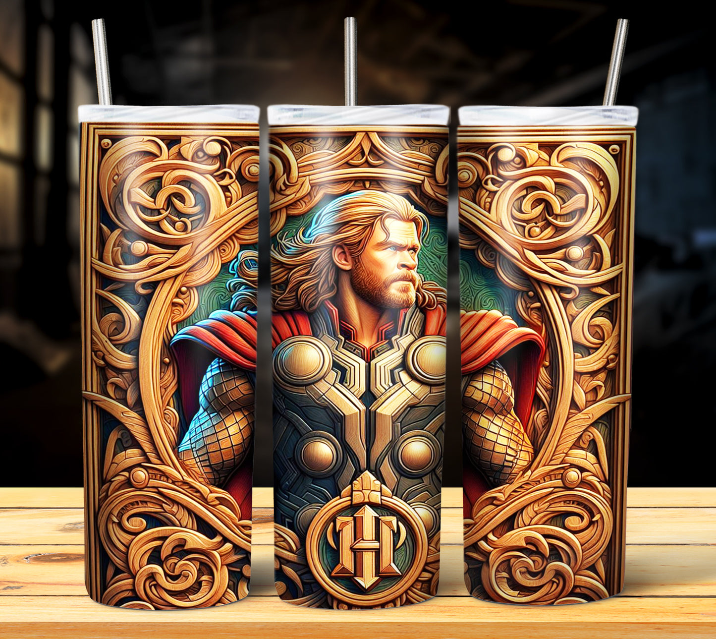 Superhero WoodCarve Sublimation Tumbler Images Bundle 20 oz