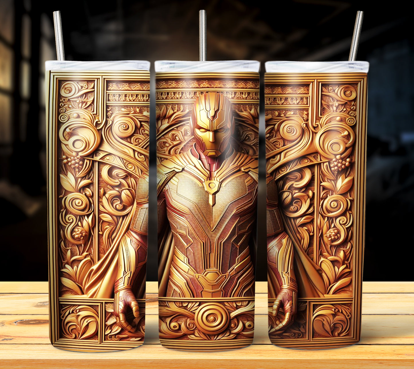 Superhero WoodCarve Sublimation Tumbler Images Bundle 20 oz