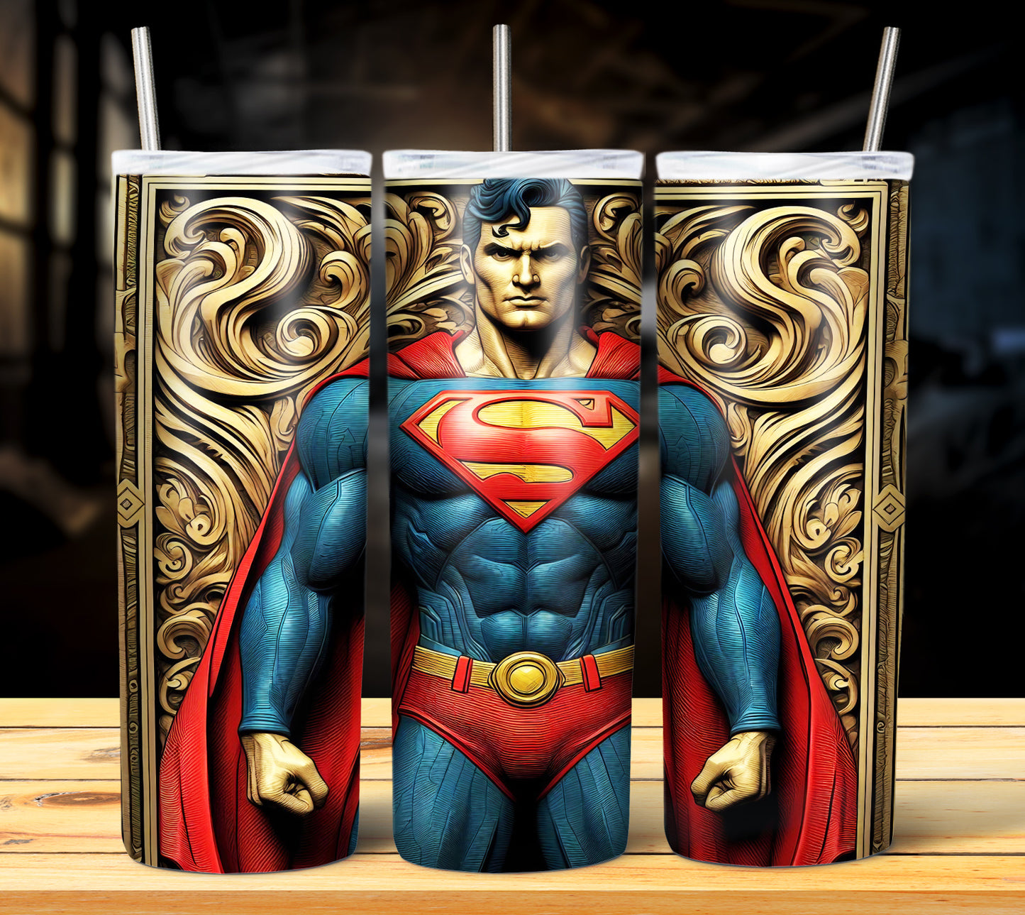 Superhero WoodCarve Sublimation Tumbler Images Bundle 20 oz