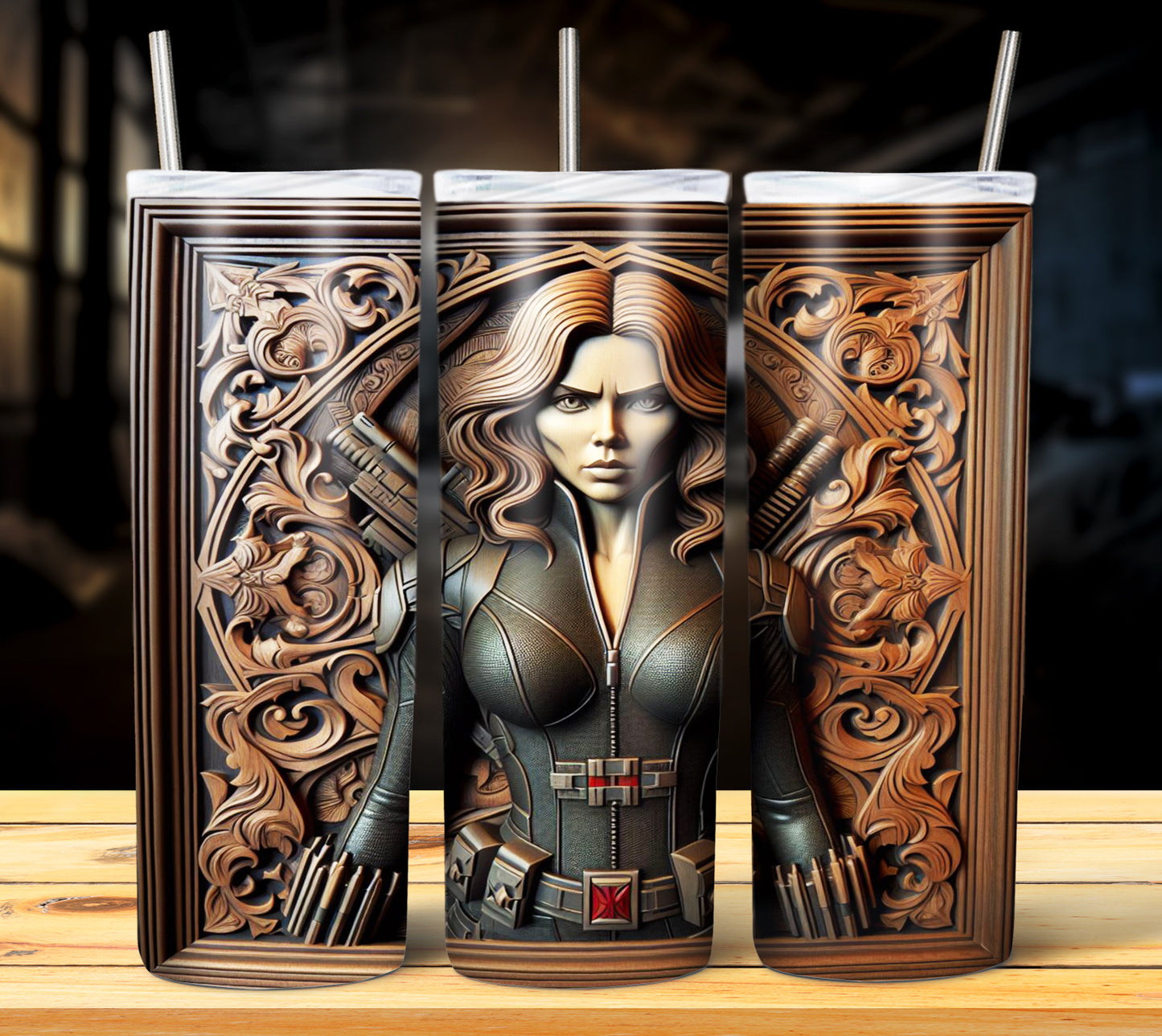 Superhero WoodCarve Sublimation Tumbler Images Bundle 20 oz