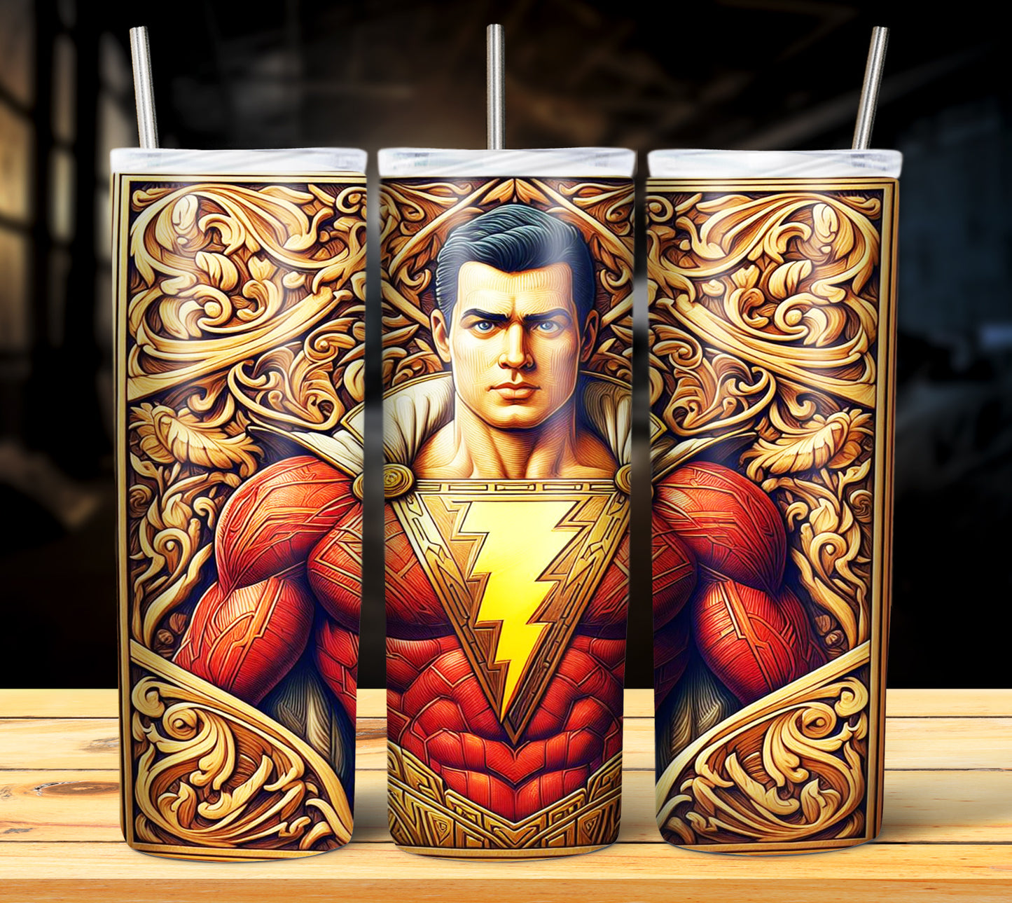 Superhero WoodCarve Sublimation Tumbler Images Bundle 20 oz