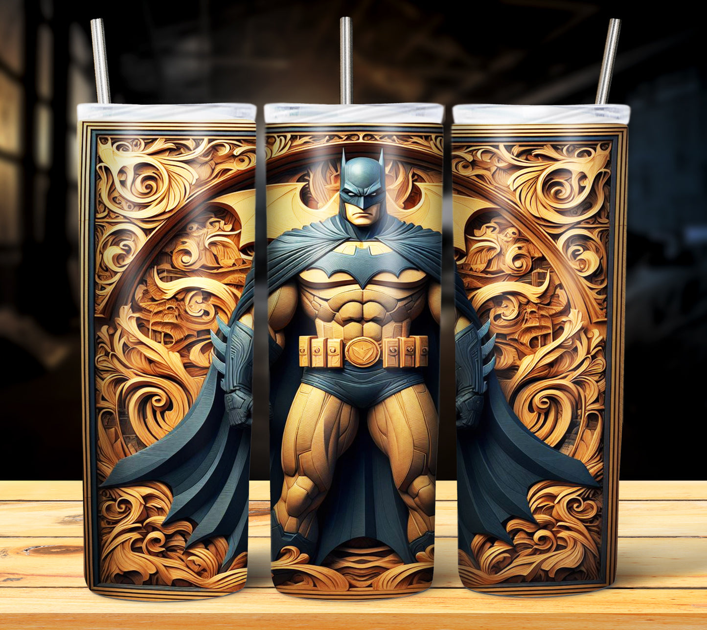 Superhero WoodCarve Sublimation Tumbler Images Bundle 20 oz