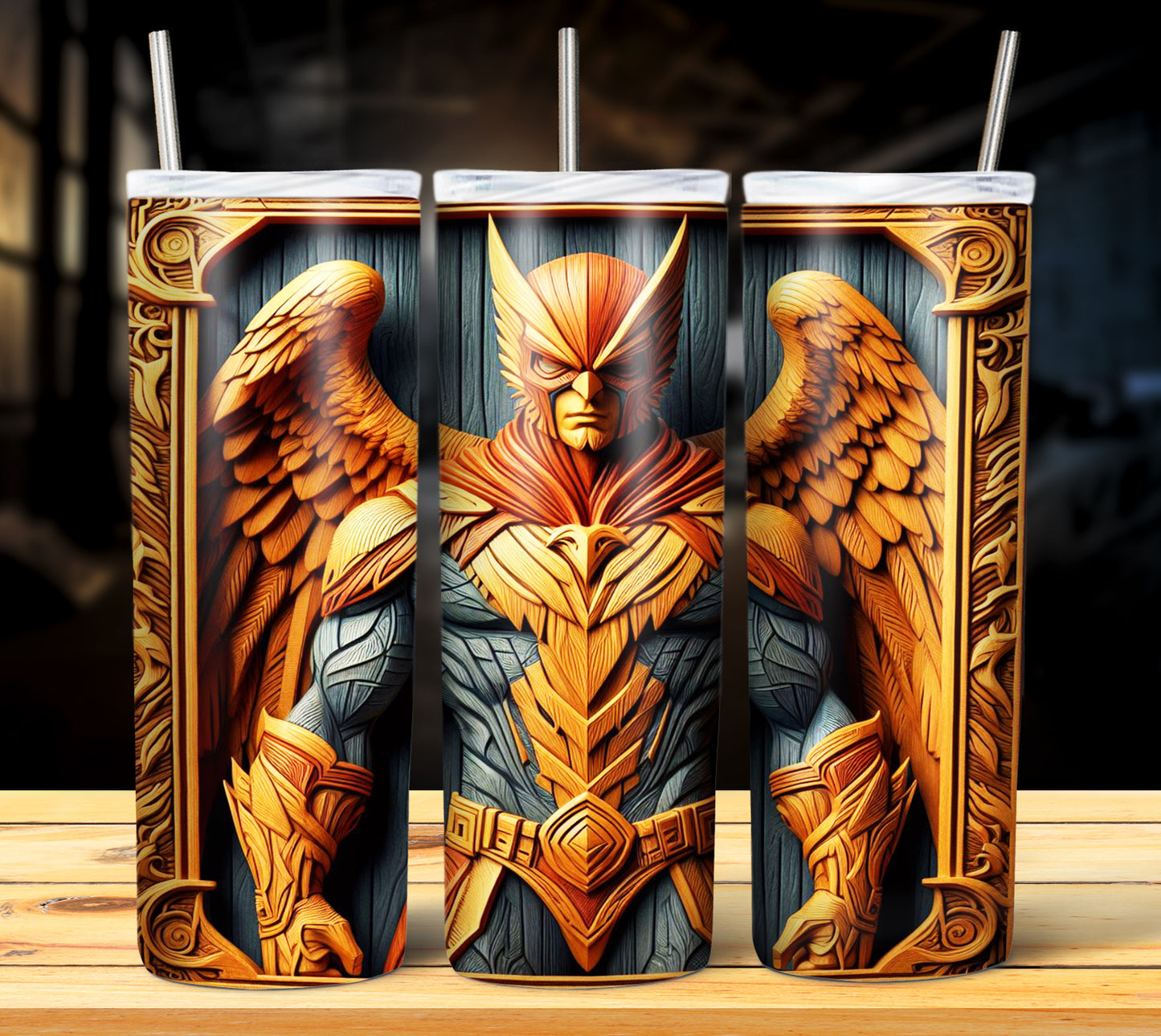 Superhero WoodCarve Sublimation Tumbler Images Bundle 20 oz