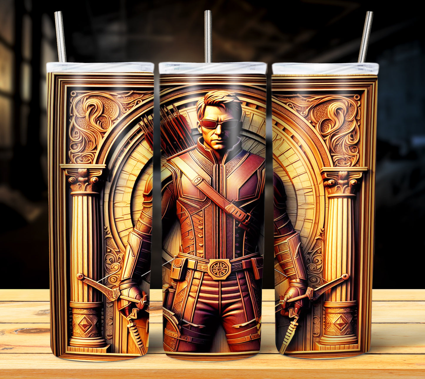 Superhero WoodCarve Sublimation Tumbler Images Bundle 20 oz