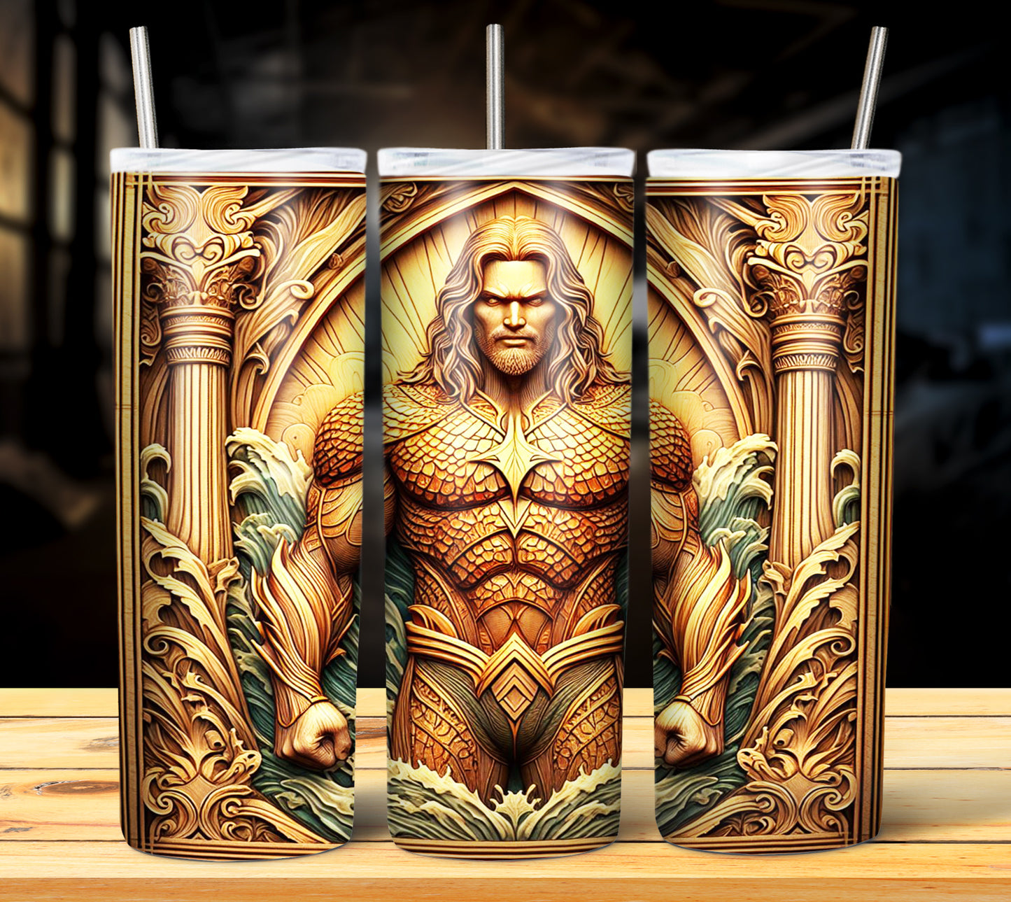 Superhero WoodCarve Sublimation Tumbler Images Bundle 20 oz