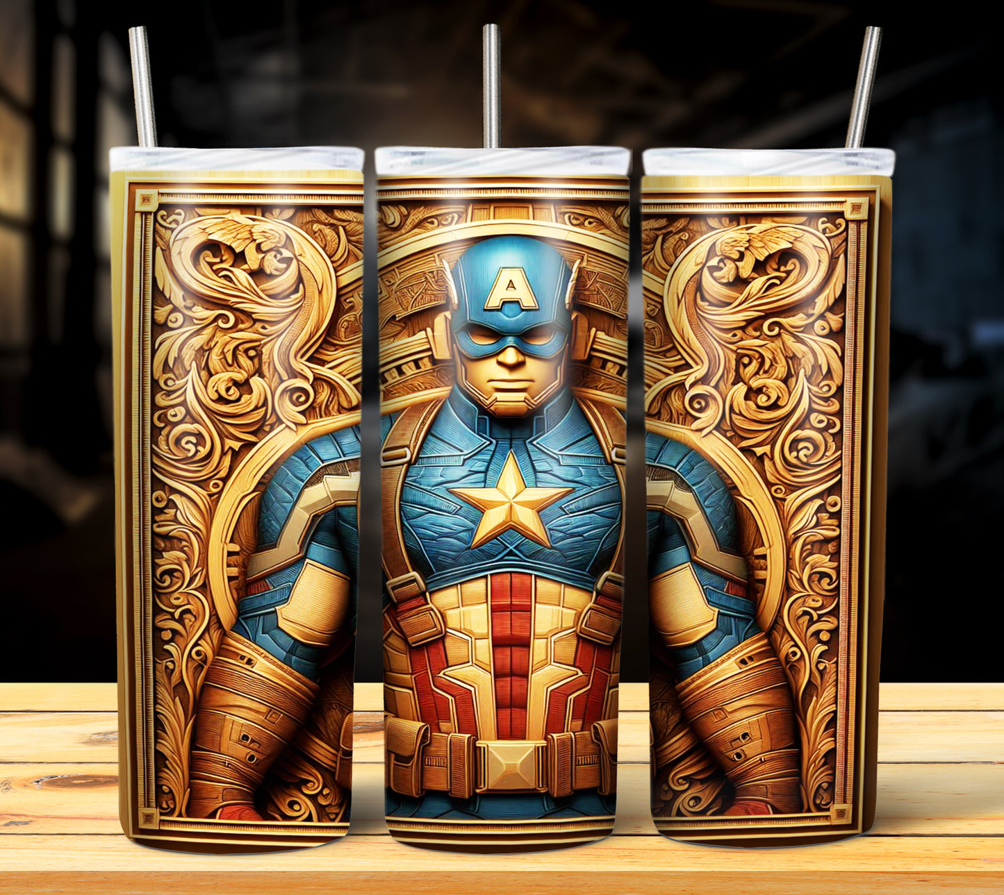 Superhero WoodCarve Sublimation Tumbler Images Bundle 20 oz