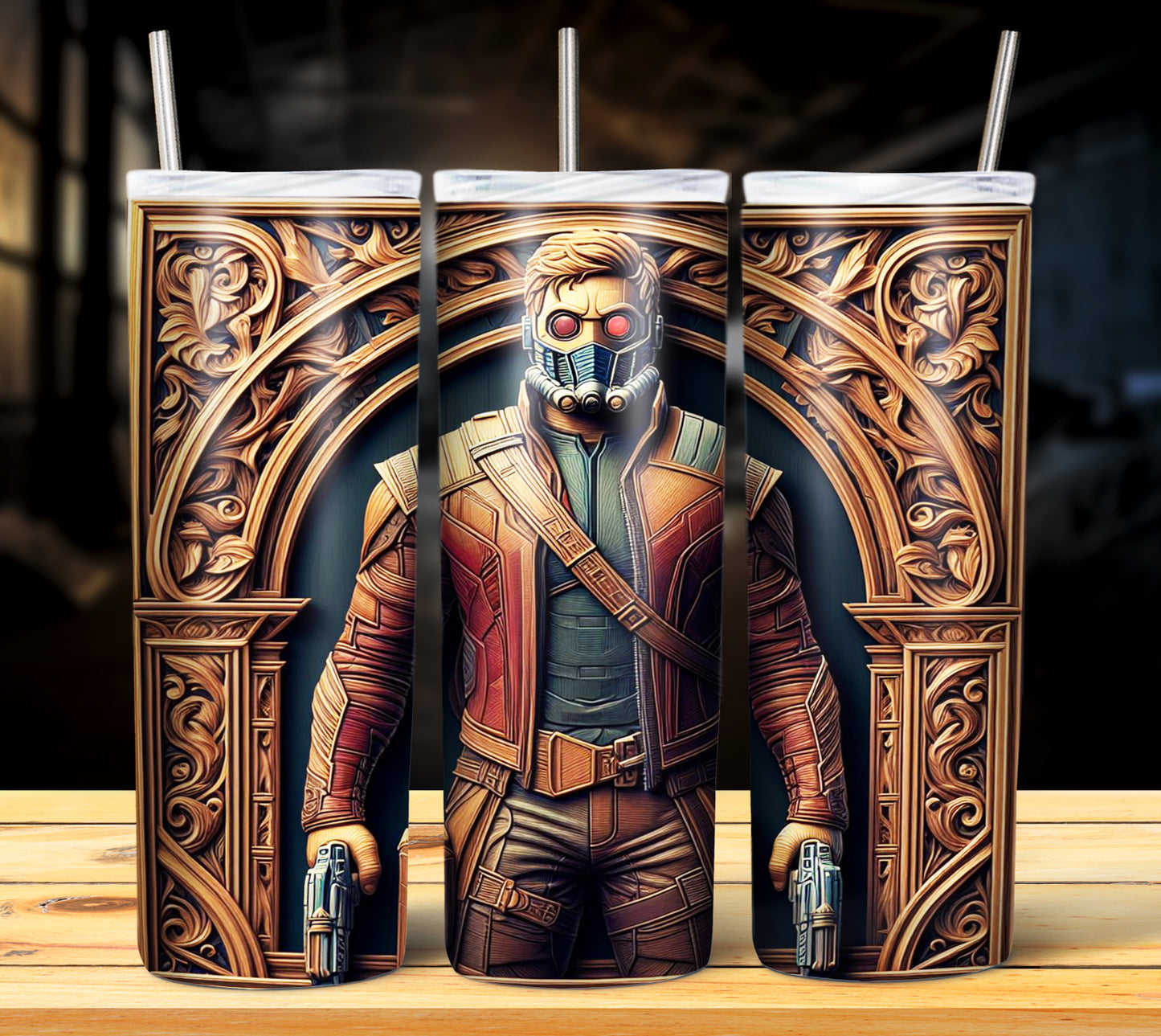 Superhero WoodCarve Sublimation Tumbler Images Bundle 20 oz