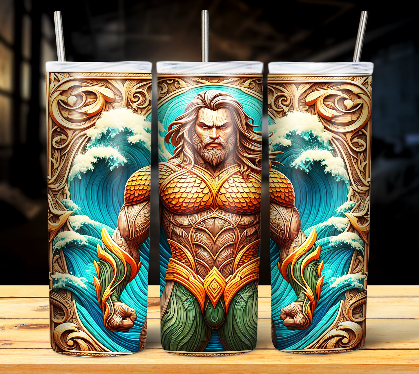 Superhero WoodCarve Sublimation Tumbler Images Bundle 20 oz