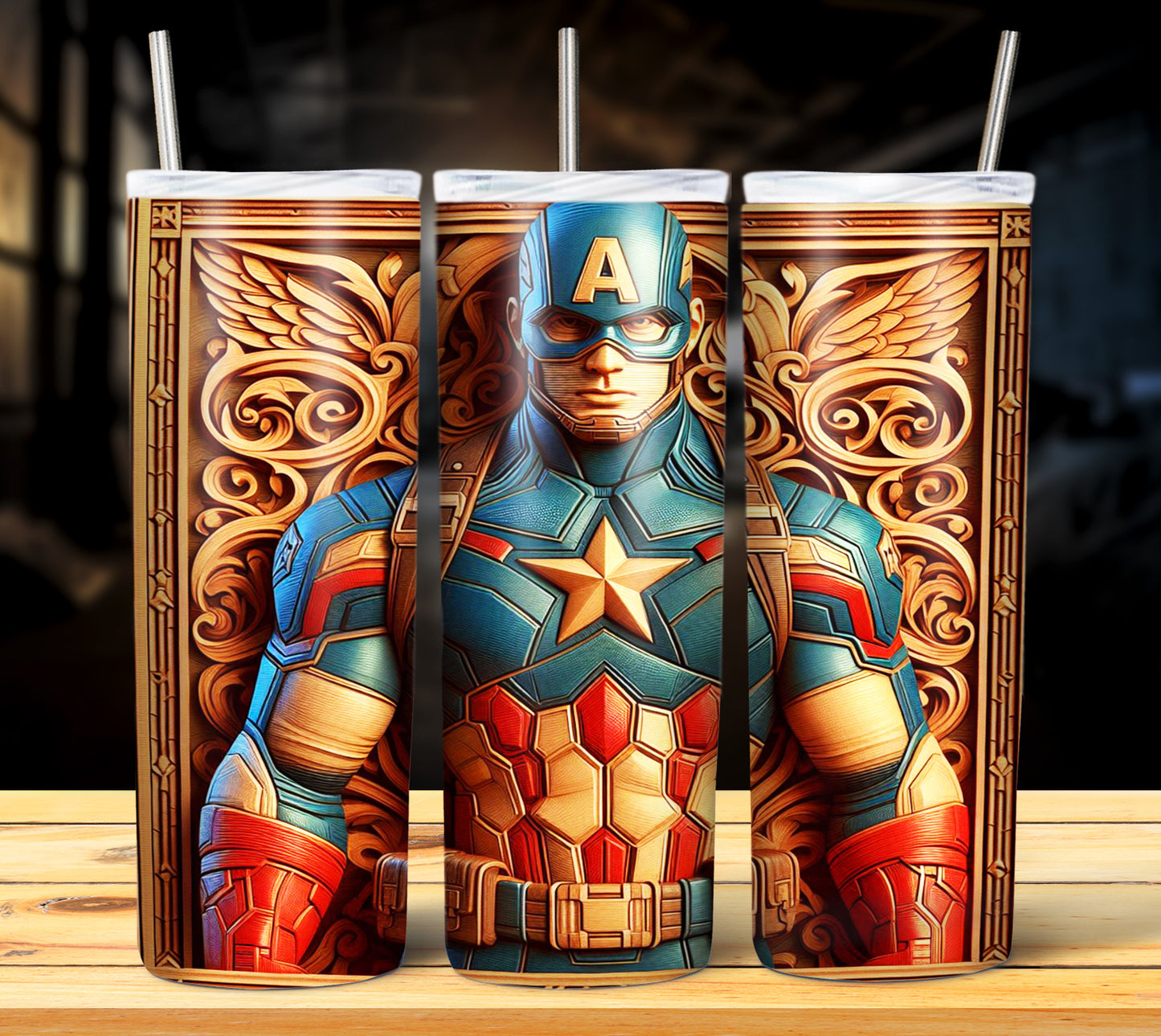 Superhero WoodCarve Sublimation Tumbler Images Bundle 20 oz