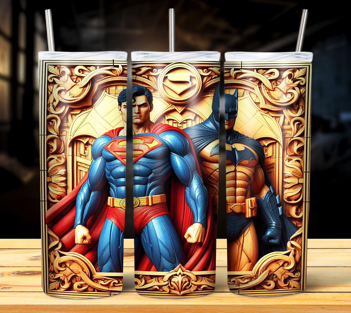 Superhero WoodCarve Sublimation Tumbler Images Bundle 20 oz