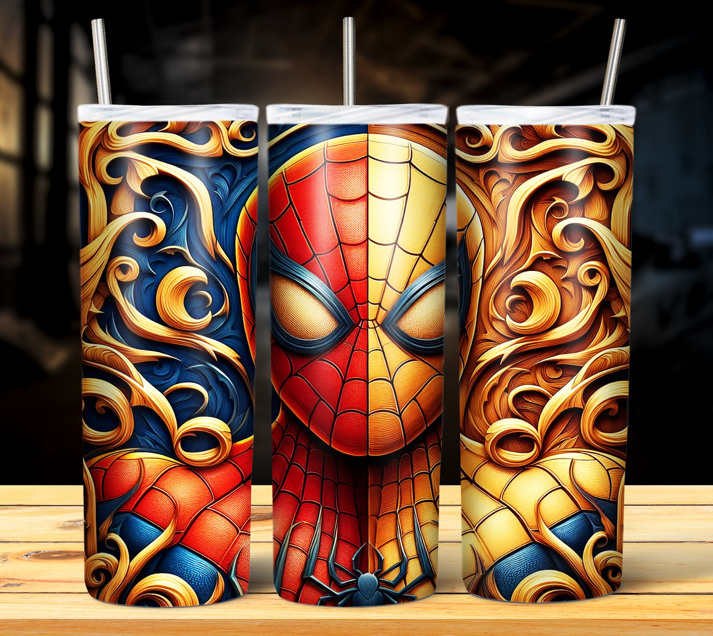 Superhero WoodCarve Sublimation Tumbler Images Bundle 20 oz