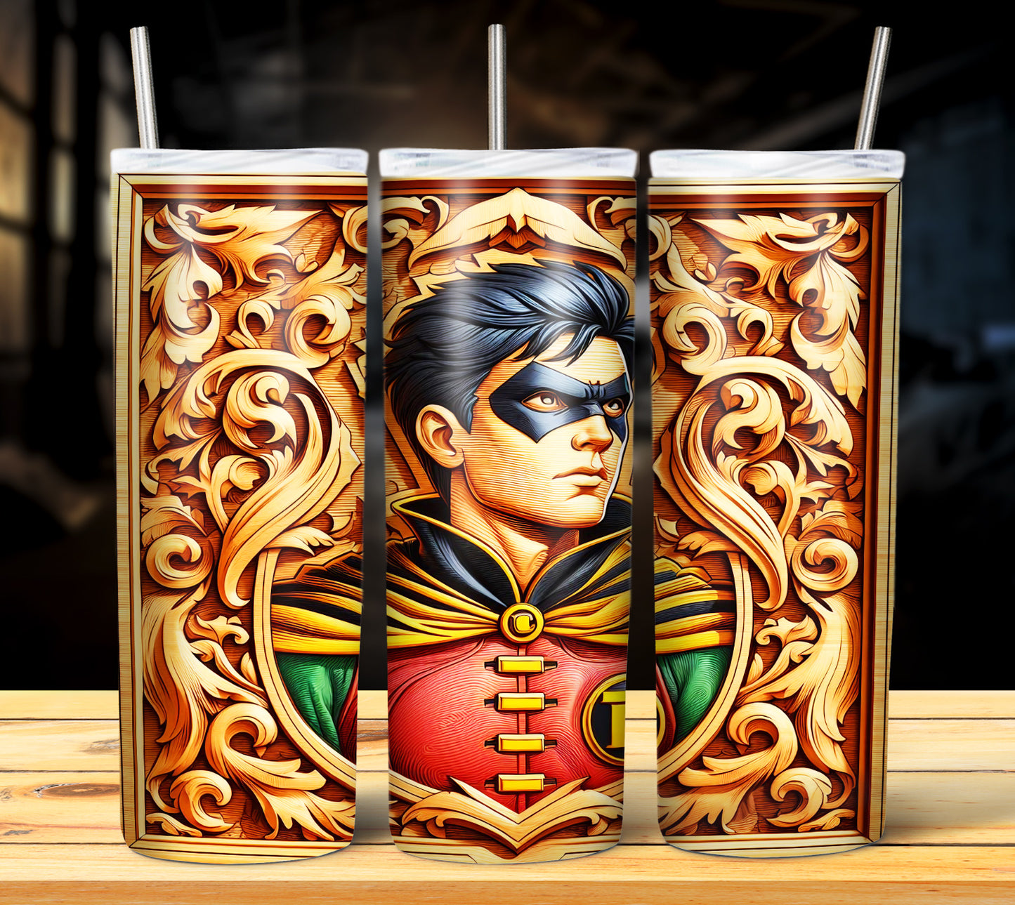 Superhero WoodCarve Sublimation Tumbler Images Bundle 20 oz