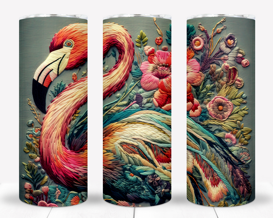 Embroidered Flamingo 20oz Sublimation Tumbler Image