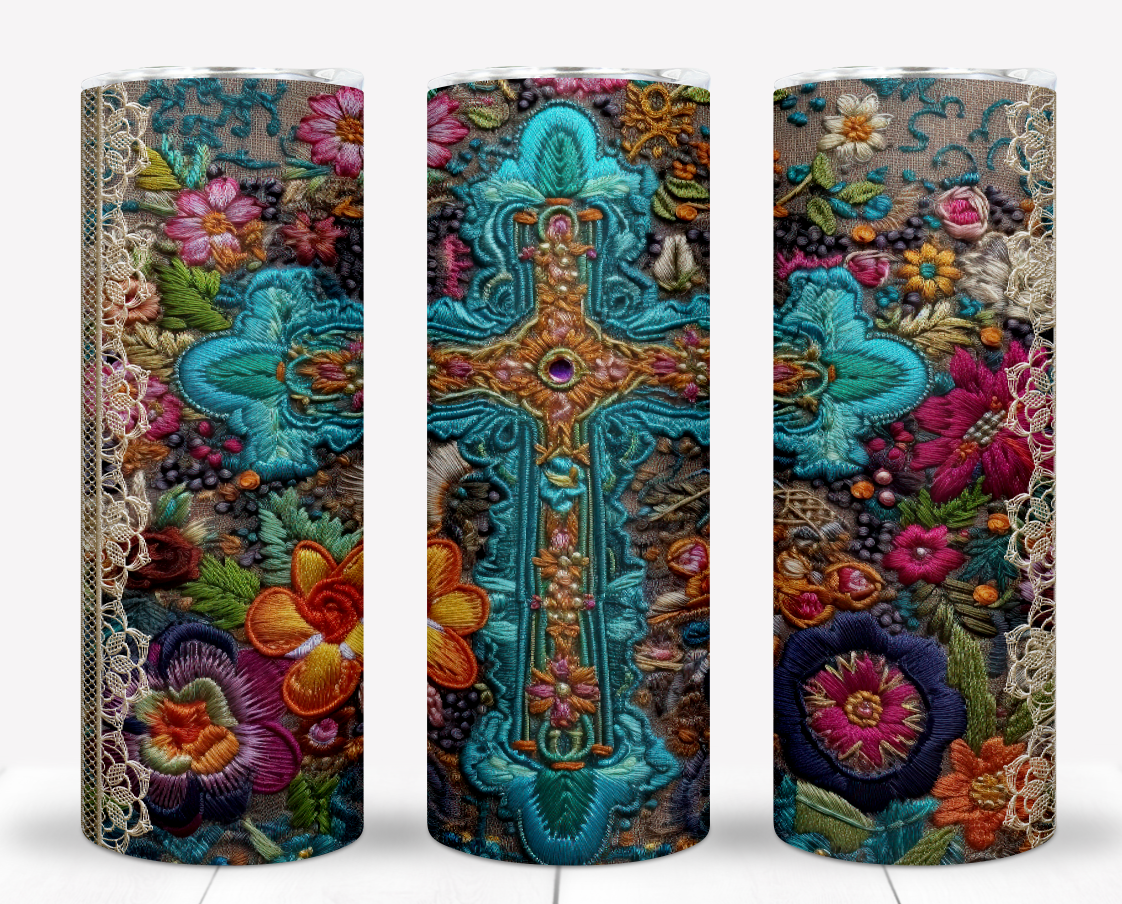 Embroidered Cross 20oz Sublimation Tumbler Image