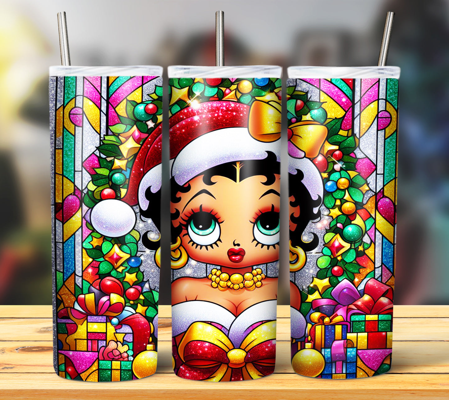 60+ Stain Glass Cartoon Christmas Sublimation Tumbler Images Bundle 20 oz