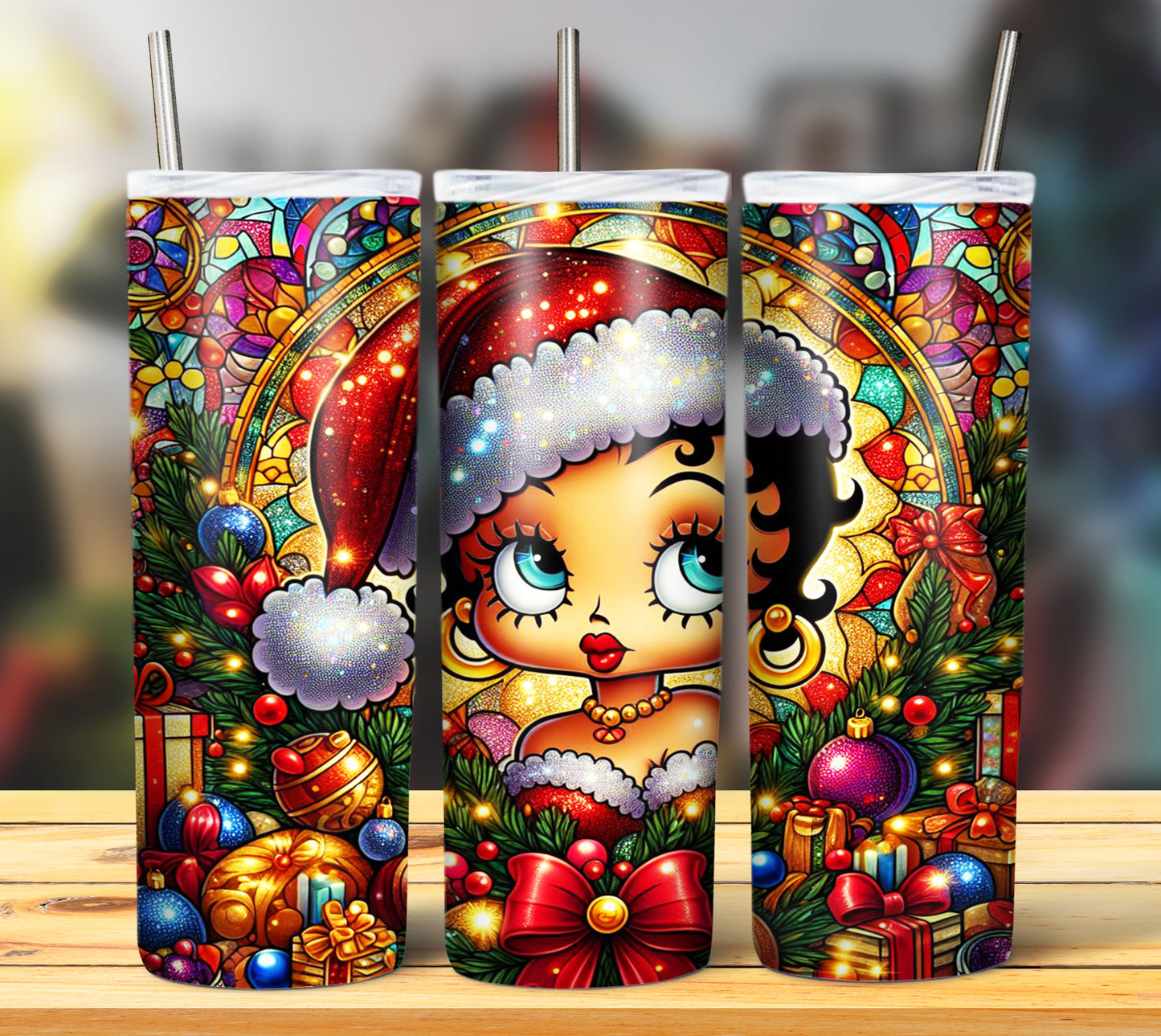 60+ Stain Glass Cartoon Christmas Sublimation Tumbler Images Bundle 20 oz