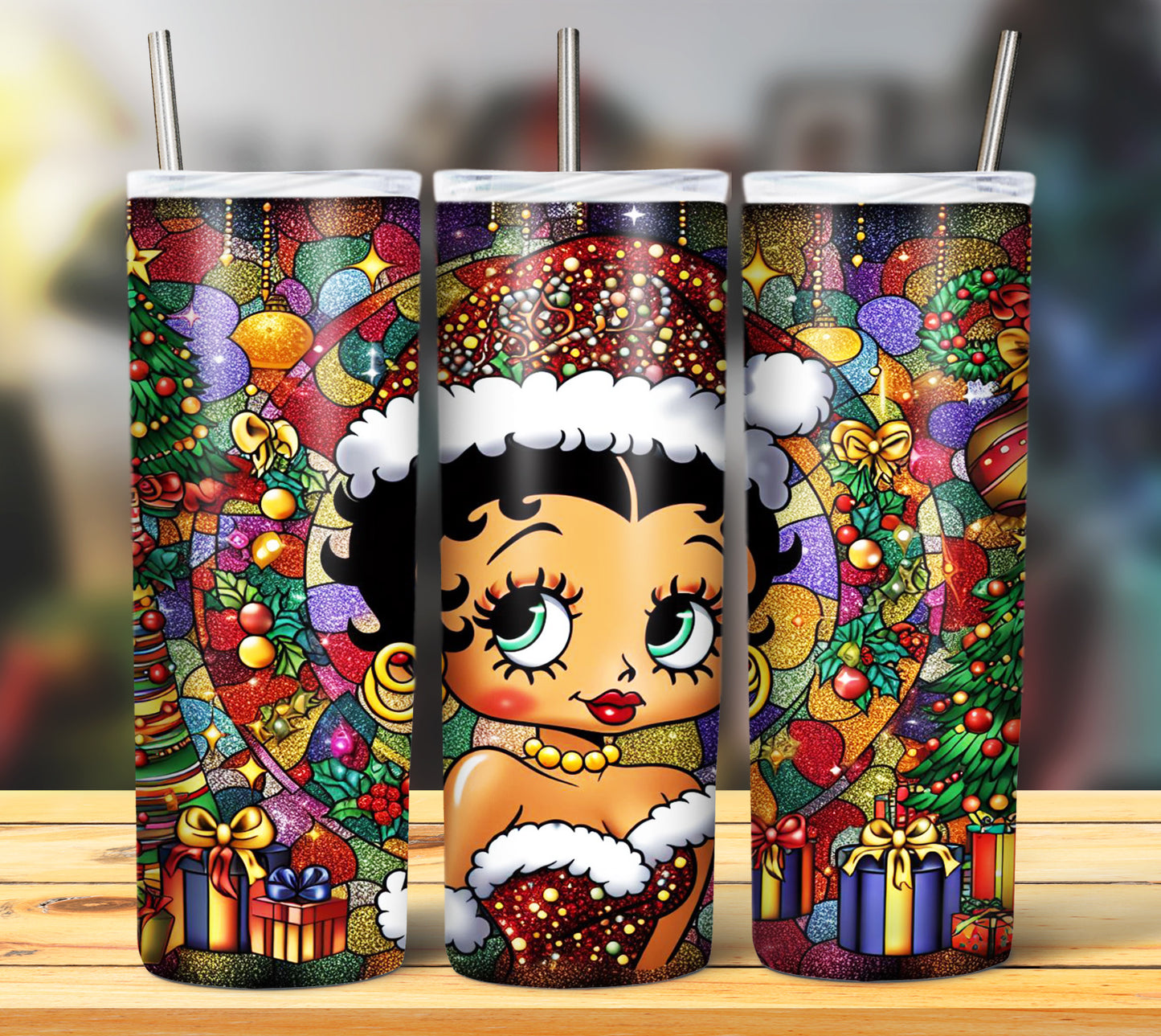 60+ Stain Glass Cartoon Christmas Sublimation Tumbler Images Bundle 20 oz