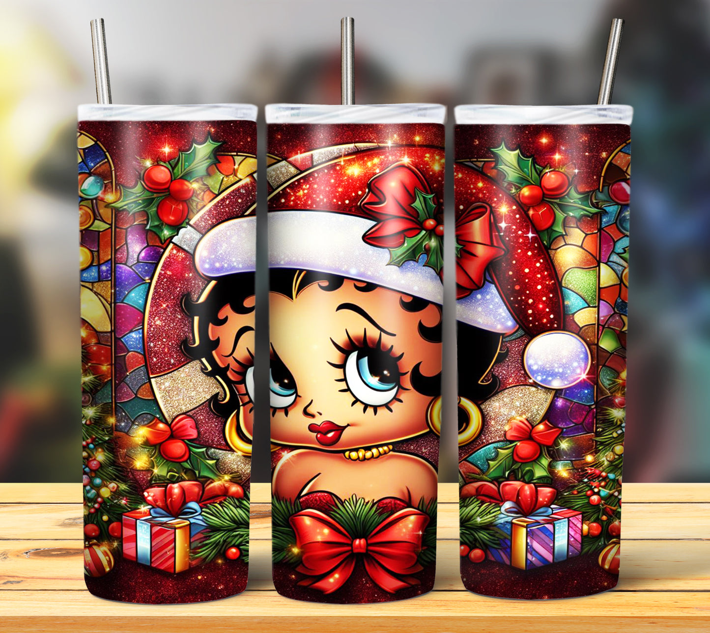 60+ Stain Glass Cartoon Christmas Sublimation Tumbler Images Bundle 20 oz