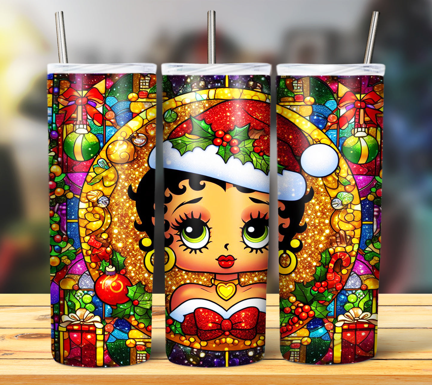 60+ Stain Glass Cartoon Christmas Sublimation Tumbler Images Bundle 20 oz