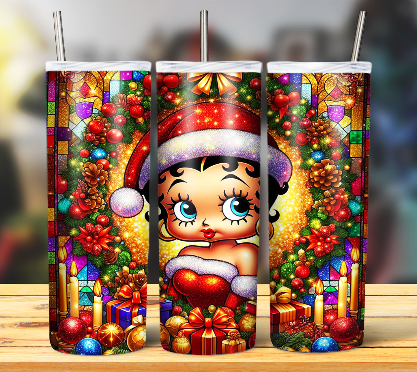 60+ Stain Glass Cartoon Christmas Sublimation Tumbler Images Bundle 20 oz