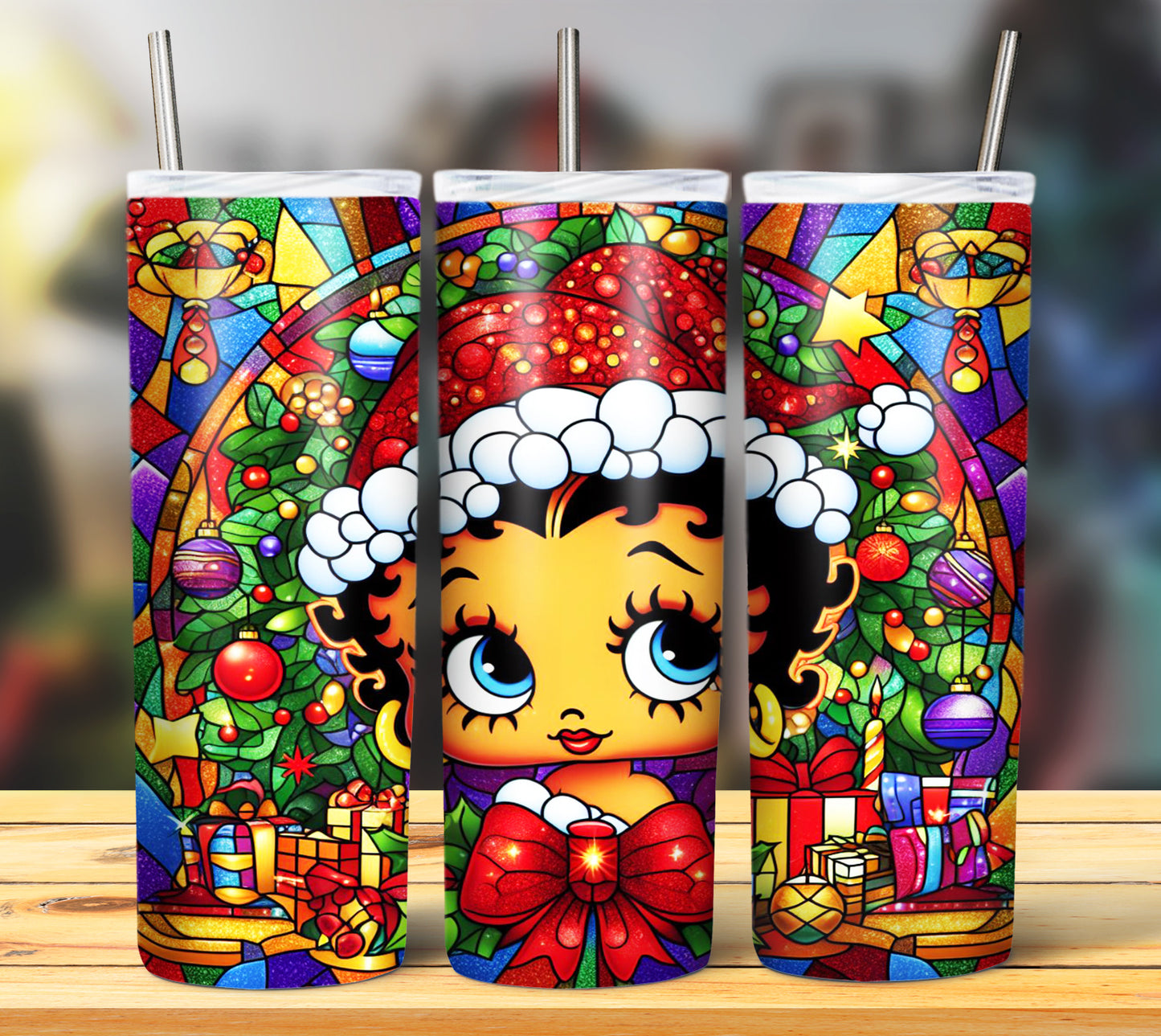 60+ Stain Glass Cartoon Christmas Sublimation Tumbler Images Bundle 20 oz