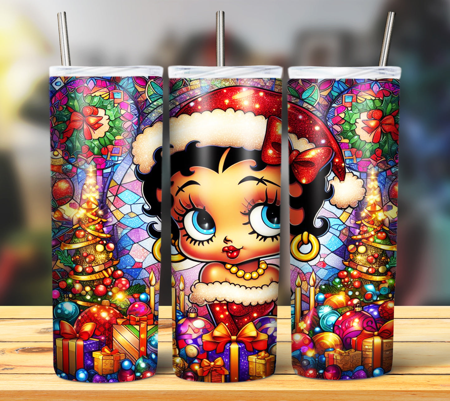 60+ Stain Glass Cartoon Christmas Sublimation Tumbler Images Bundle 20 oz