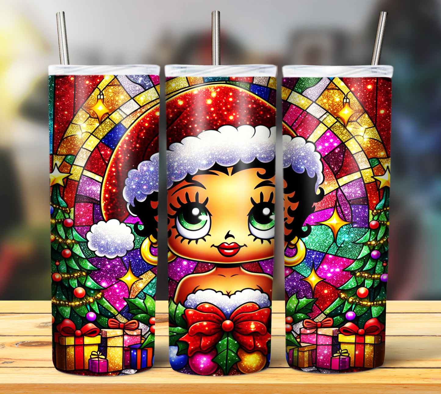 60+ Stain Glass Cartoon Christmas Sublimation Tumbler Images Bundle 20 oz